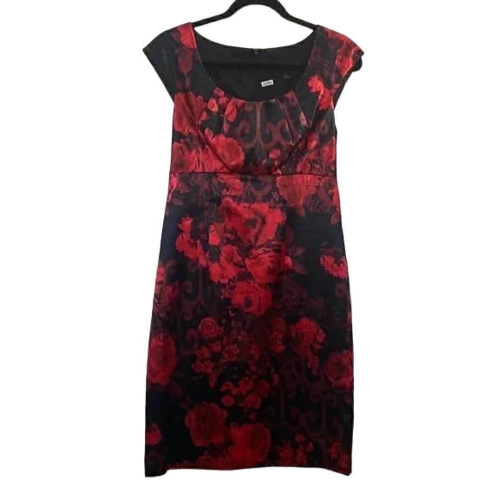 Connected Aparail black satin floral dress size  6